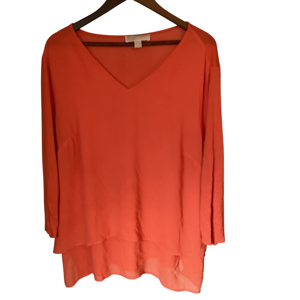 Michael Michael Kors Womens V-Neck Layered Hem Blouse 2X Orange Plus Size Casual